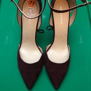 Marc Fisher Burgundy faux suede ankle strap heel